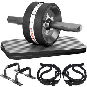 EnterSports Black Ab Roller with Resistance Bands and Push-Up Bars